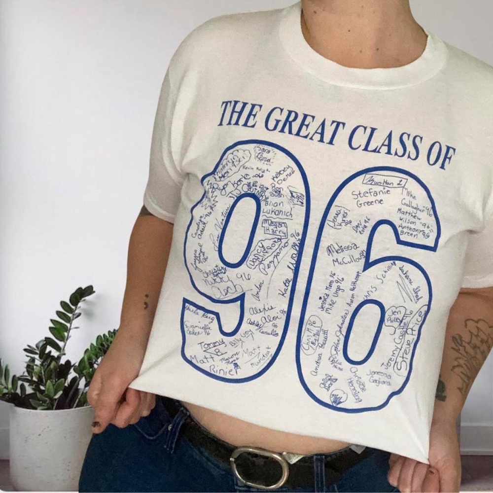 Vintage Class of 96 90’s Unisex Graphic Tee  White Blue Large